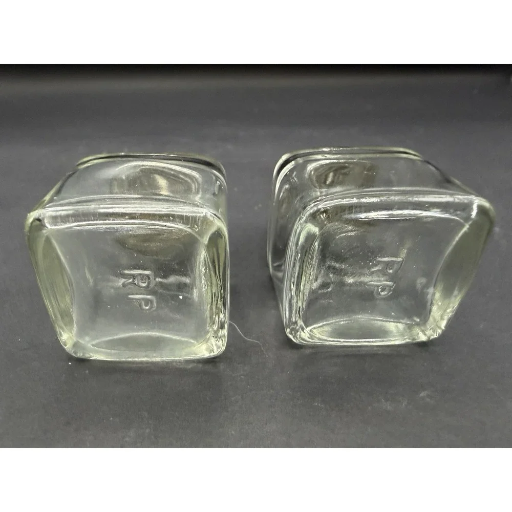 Vintage Clear Glass Salt & Pepper Shakers Square Bottles Chrome Bullet Tops RP